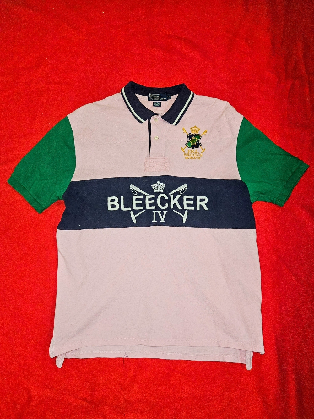 Polo Ralph Lauren Bleecker IV Polo Shirt XL Pink Green Rugby Crest Logo